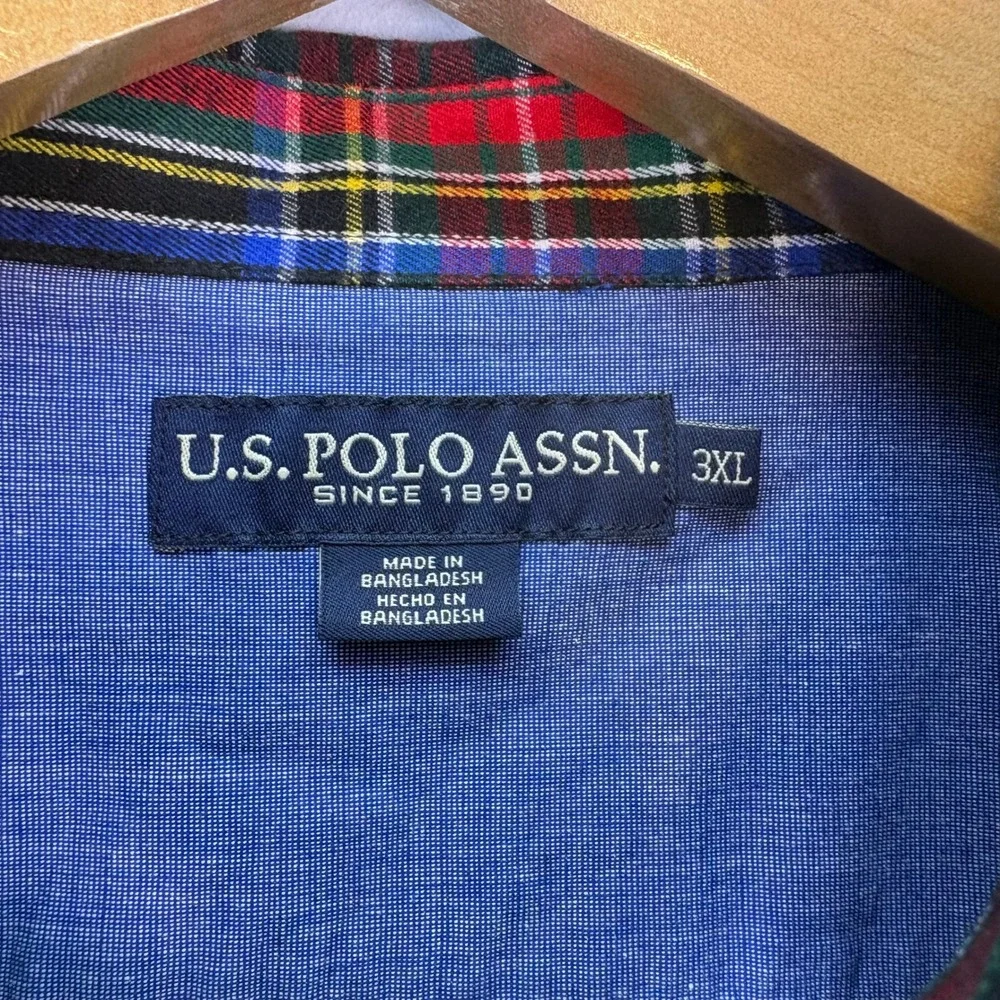 U.S. Polo Assn. Black Plaid Long‎ Sleeve Button Down Shirt Mens 3XL Preppy